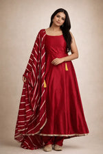 Premium Japan Silk Flared Gown Set with Digital Dupatta for Festive and Party Wear