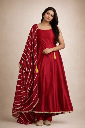 Premium Japan Silk Flared Gown Set with Digital Dupatta for Festive and Party Wear