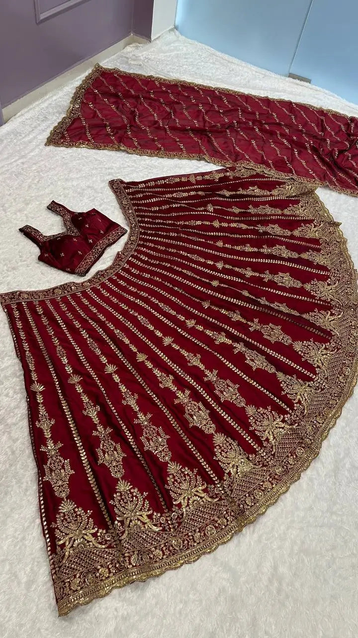 Premium Kasturi Silk Embroidered Lehenga Set
