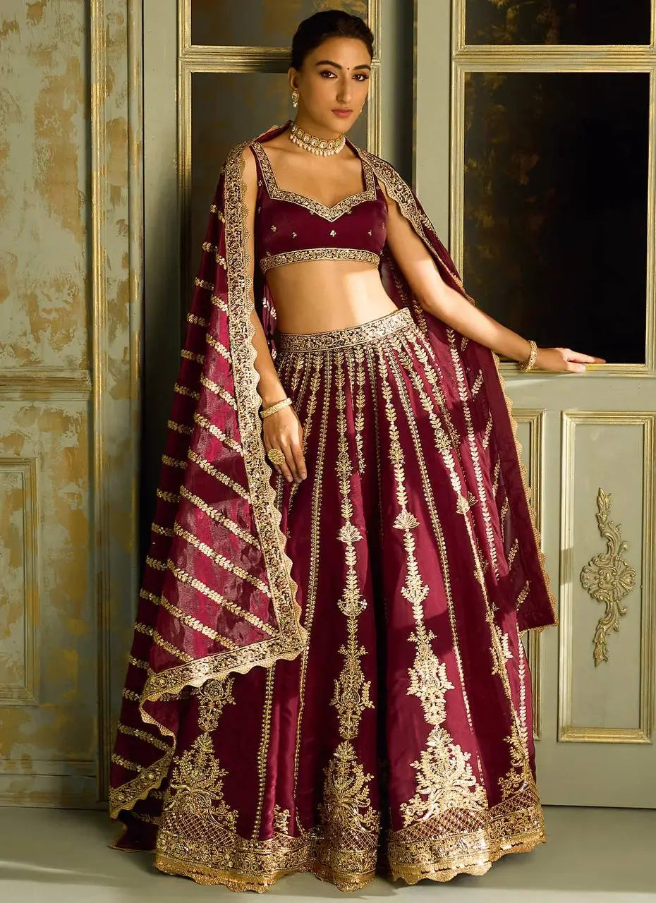 Premium Kasturi Silk Embroidered Lehenga Set