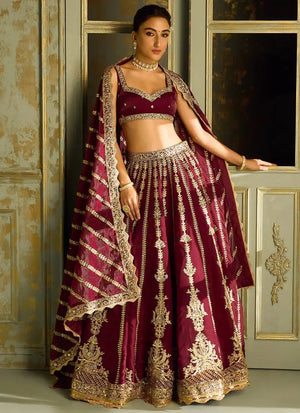 Premium Kasturi Silk Embroidered Lehenga Set