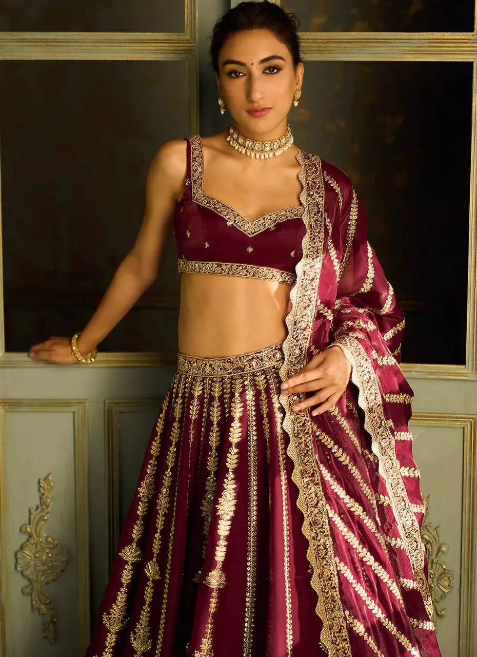 Premium Kasturi Silk Embroidered Lehenga Set