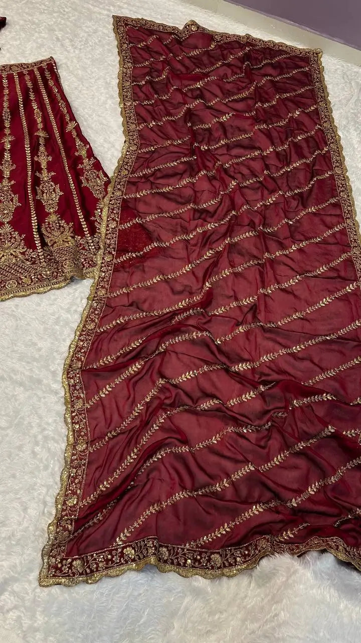Premium Kasturi Silk Embroidered Lehenga Set