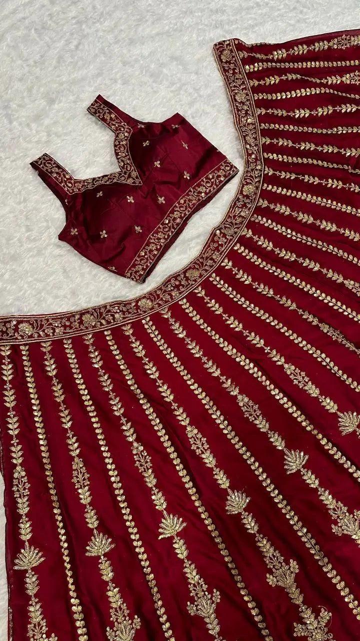 Premium Kasturi Silk Embroidered Lehenga Set