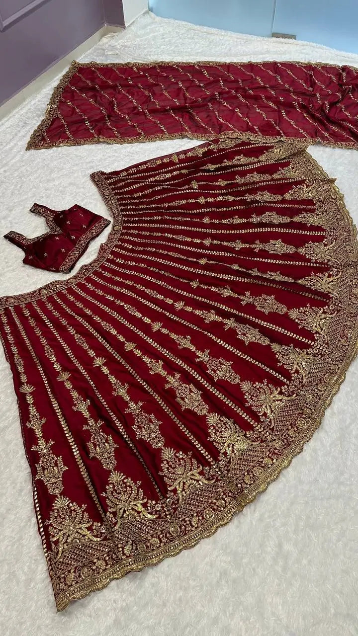 Premium Kasturi Silk Embroidered Lehenga Set