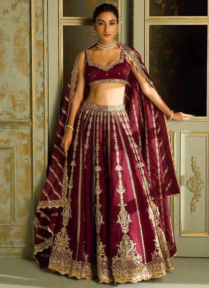 Premium Kasturi Silk Embroidered Lehenga Set