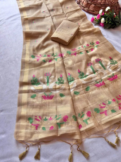 Premium Muga Cotton Saree for Festive, Traditional and Day Occasion Wear