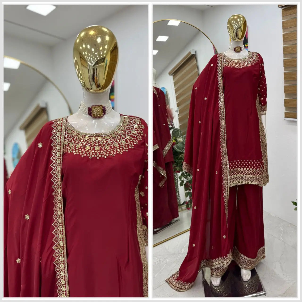 Premium Natural Crêpe Embroidered Sharara Suit with Dupatta – 8 Colors
