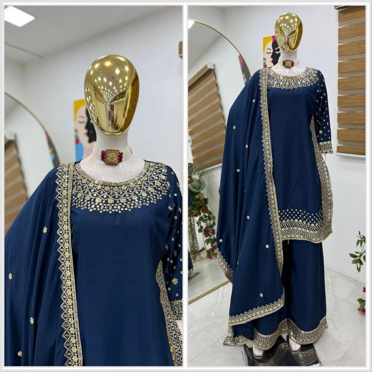 Premium Natural Crêpe Embroidered Sharara Suit with Dupatta – 8 Colors