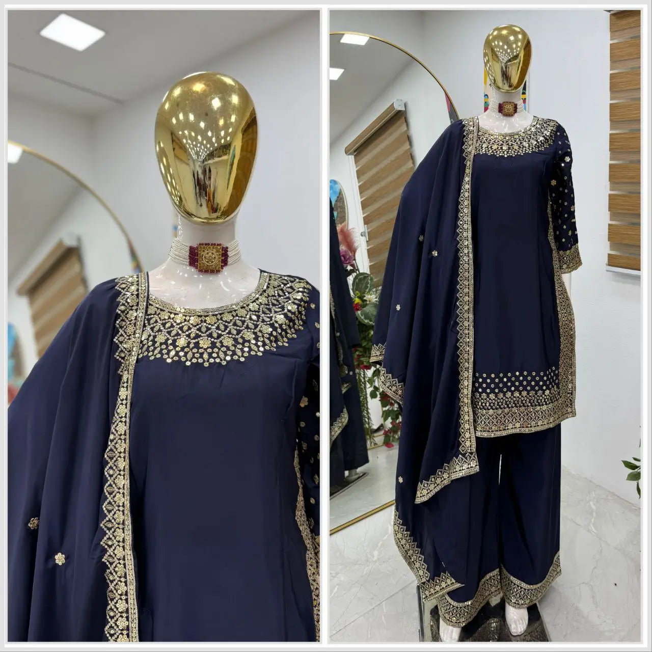 Premium Natural Crêpe Embroidered Sharara Suit with Dupatta – 8 Colors
