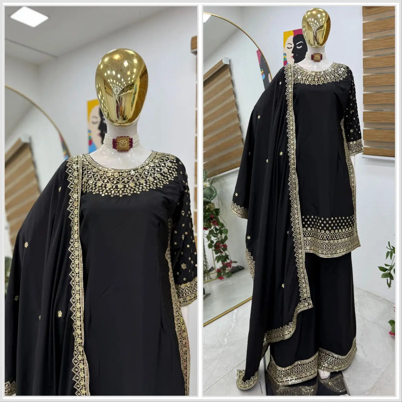 Premium Natural Crêpe Embroidered Sharara Suit with Dupatta – 8 Colors