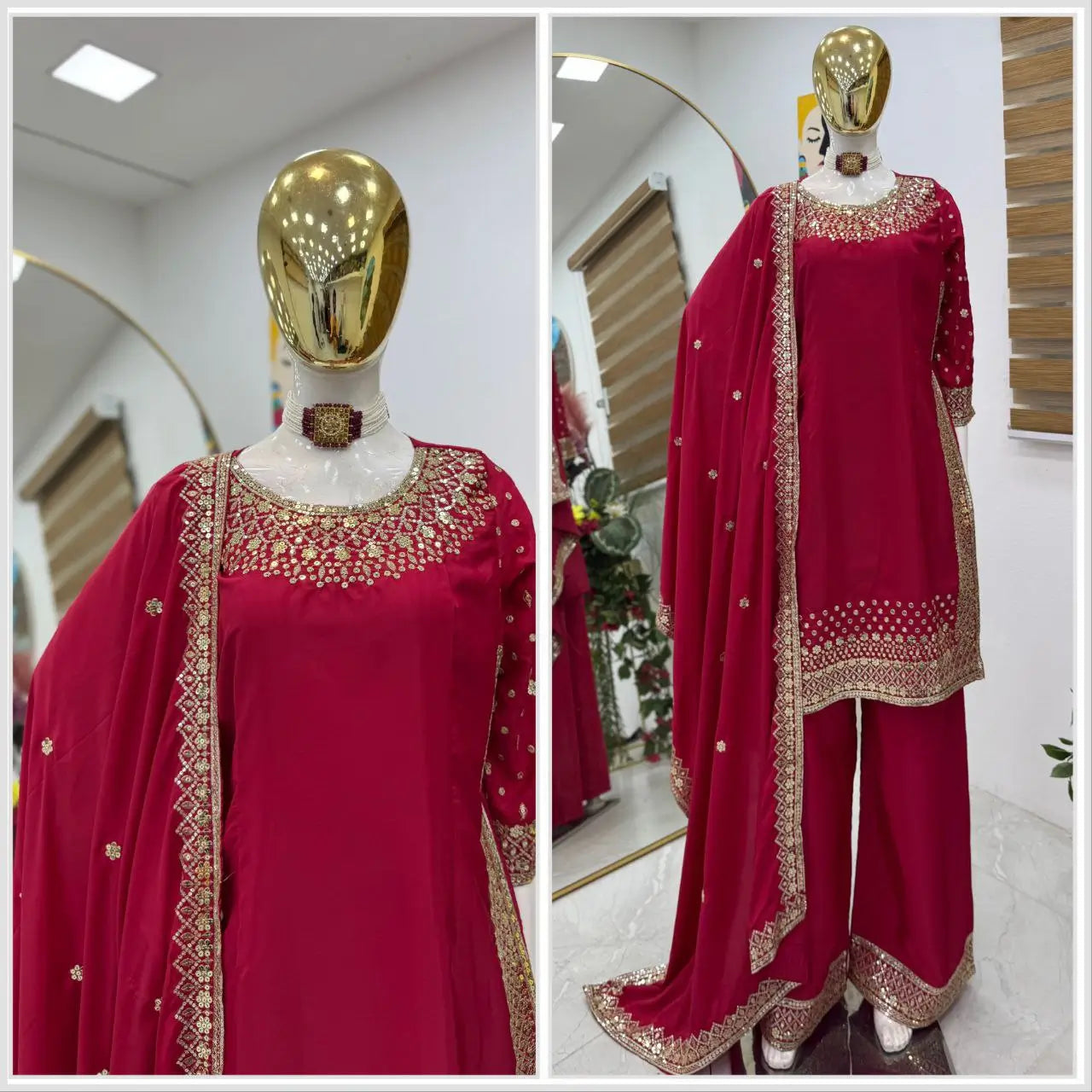 Premium Natural Crêpe Embroidered Sharara Suit with Dupatta – 8 Colors