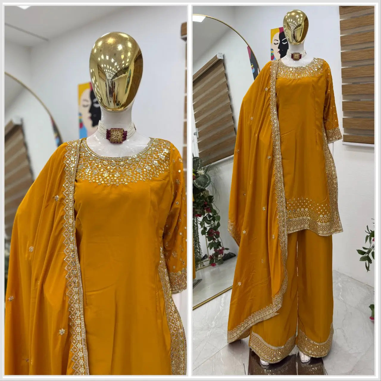 Premium Natural Crêpe Embroidered Sharara Suit with Dupatta – 8 Colors