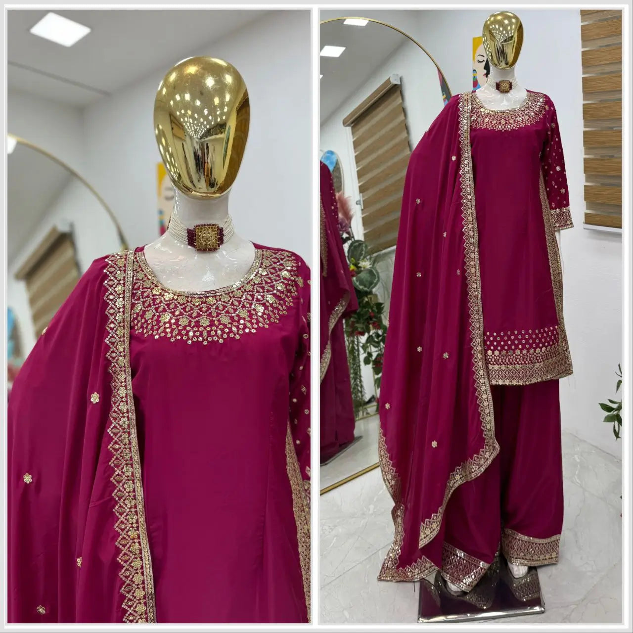 Premium Natural Crêpe Embroidered Sharara Suit with Dupatta – 8 Colors