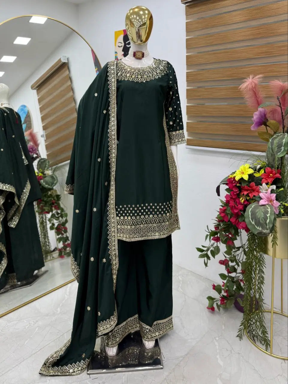 Premium Natural Crêpe Embroidered Sharara Suit with Dupatta – 8 Colors