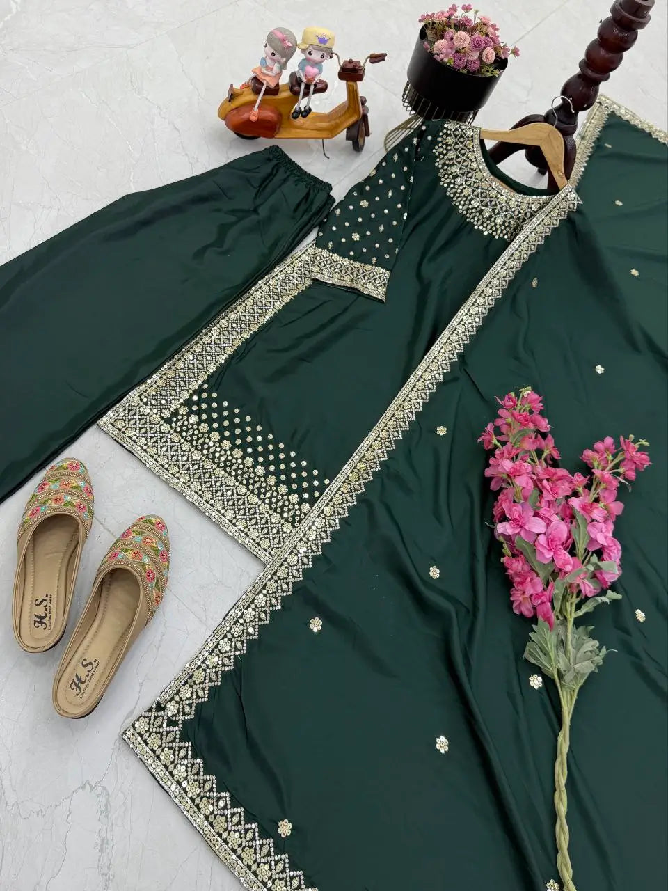 Premium Natural Crêpe Embroidered Sharara Suit with Dupatta – 8 Colors