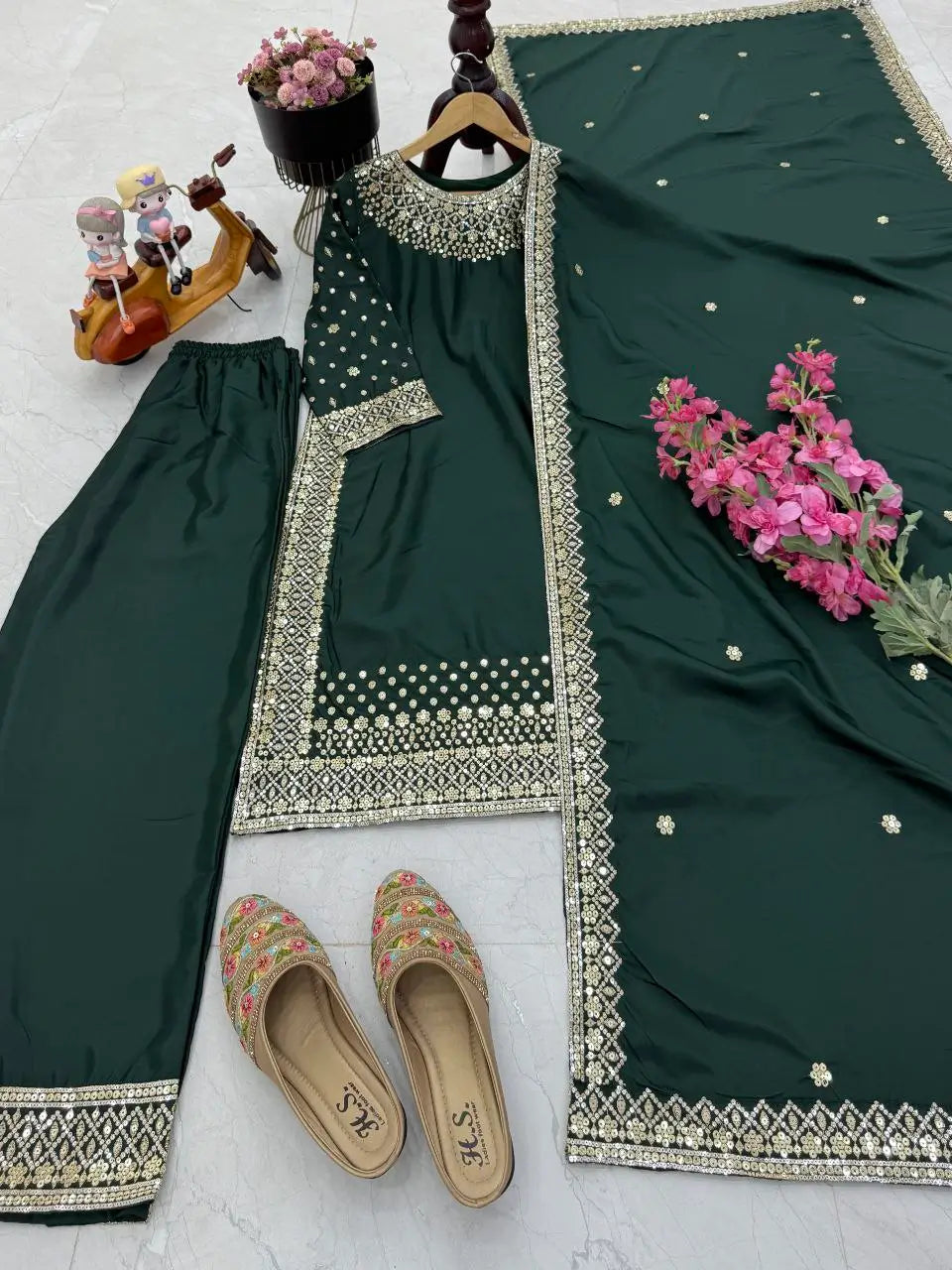 Premium Natural Crêpe Embroidered Sharara Suit with Dupatta – 8 Colors