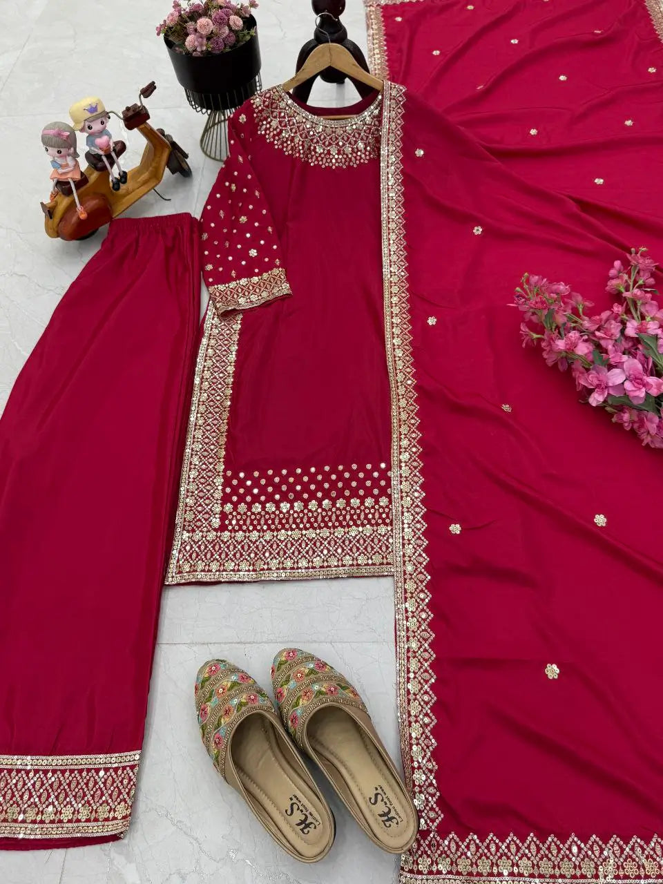 Premium Natural Crêpe Embroidered Sharara Suit with Dupatta – 8 Colors