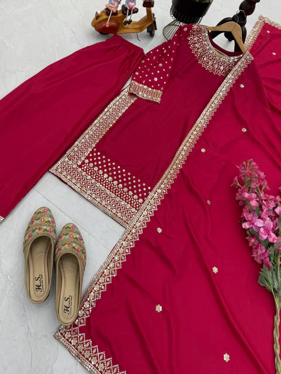 Premium Natural Crêpe Embroidered Sharara Suit with Dupatta – 8 Colors