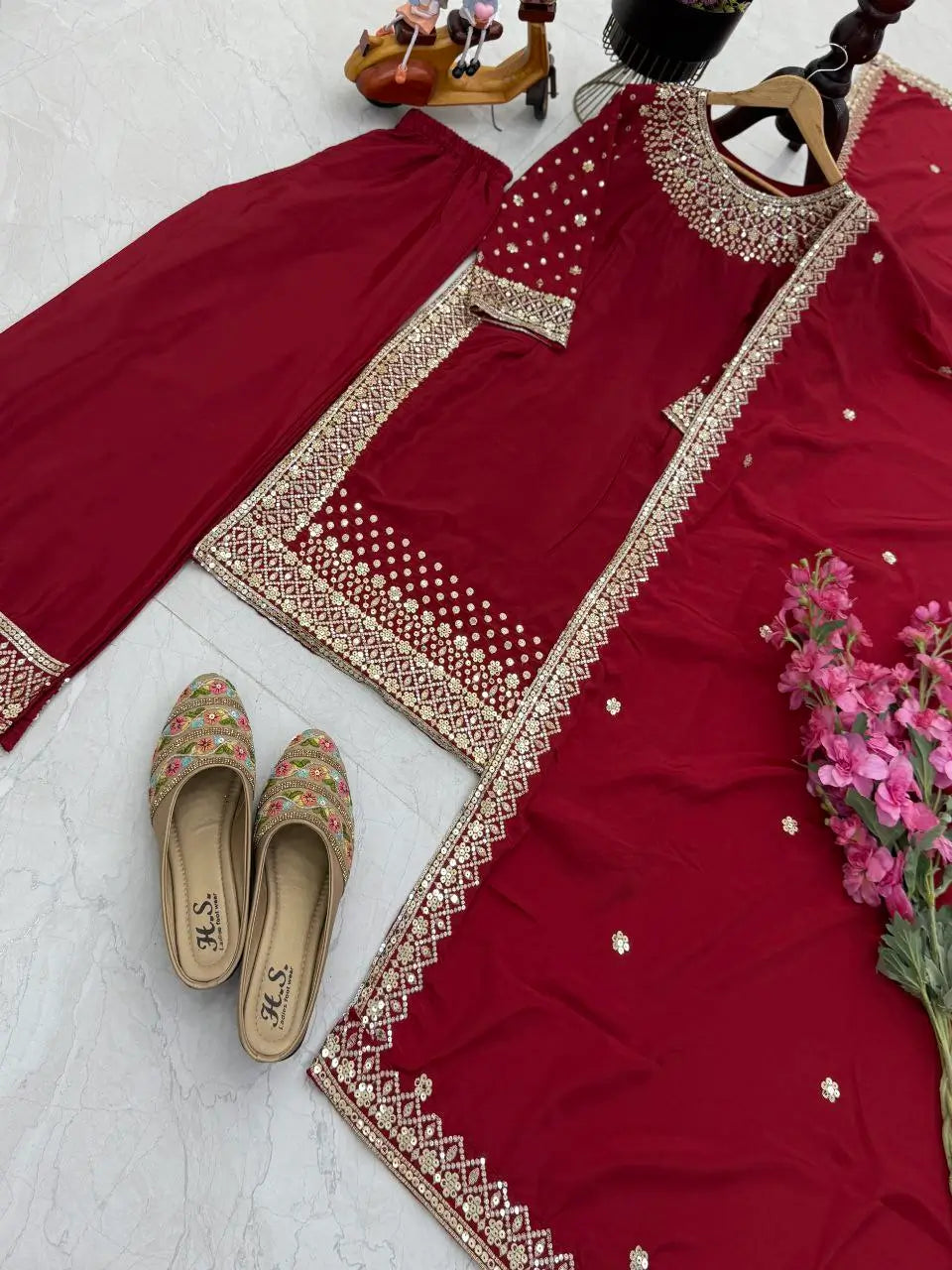 Premium Natural Crêpe Embroidered Sharara Suit with Dupatta – 8 Colors