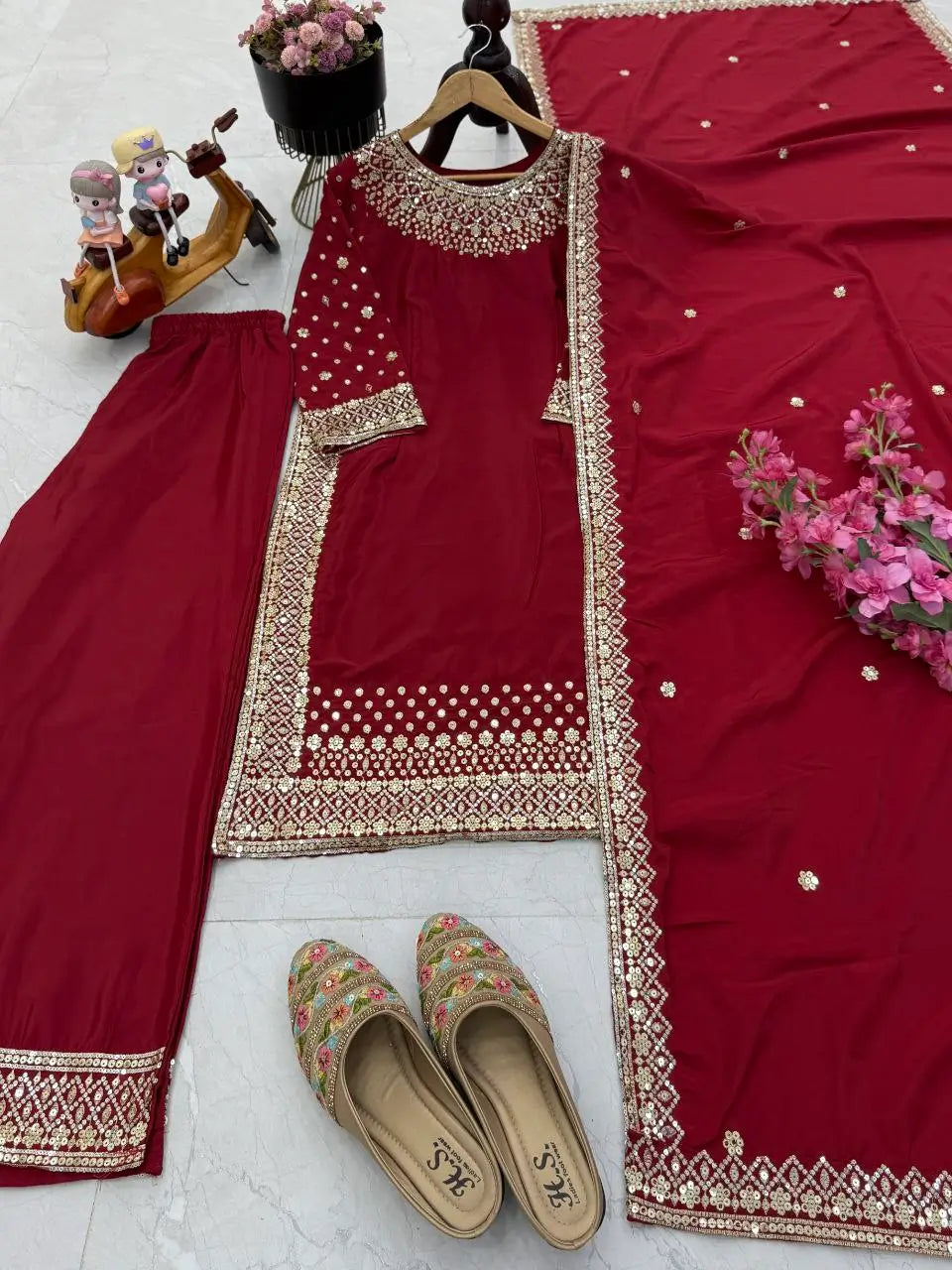 Premium Natural Crêpe Embroidered Sharara Suit with Dupatta – 8 Colors