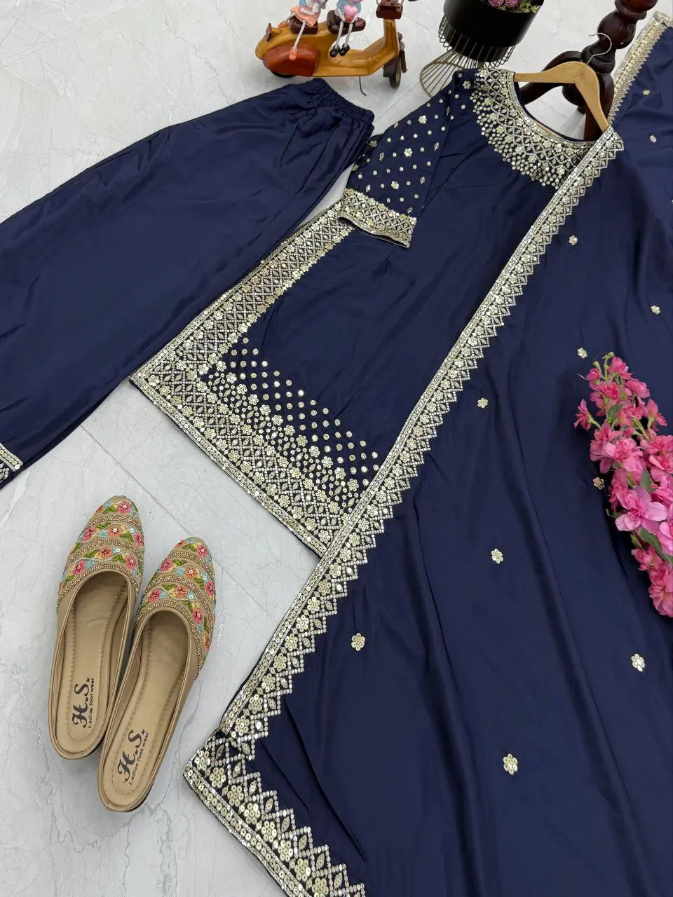 Premium Natural Crêpe Embroidered Sharara Suit with Dupatta – 8 Colors