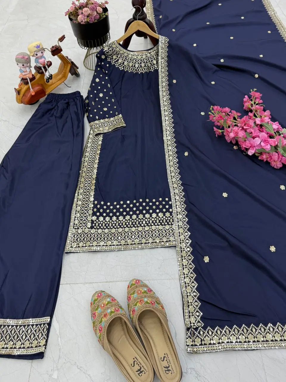 Premium Natural Crêpe Embroidered Sharara Suit with Dupatta – 8 Colors