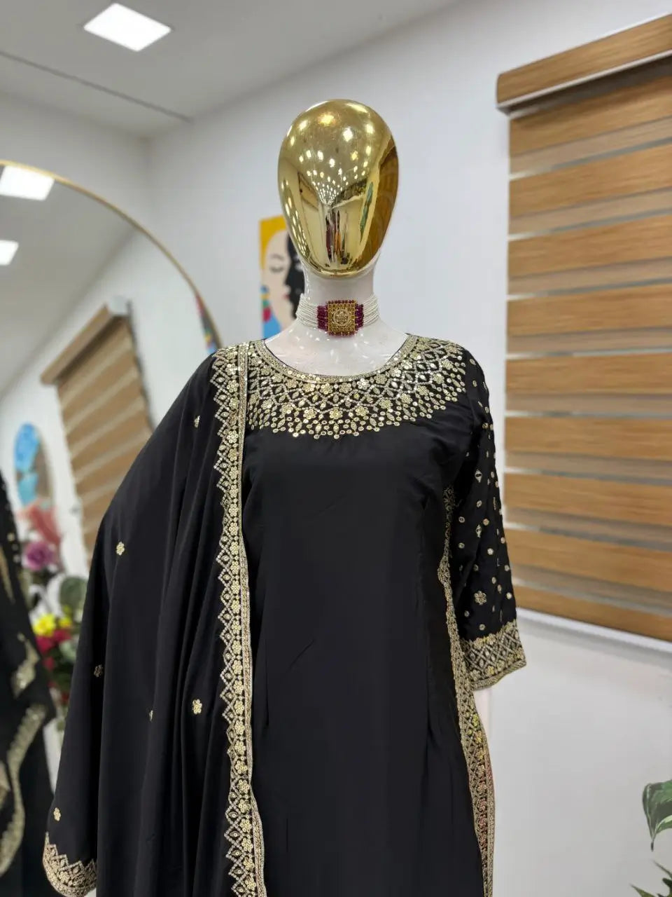 Premium Natural Crêpe Embroidered Sharara Suit with Dupatta – 8 Colors