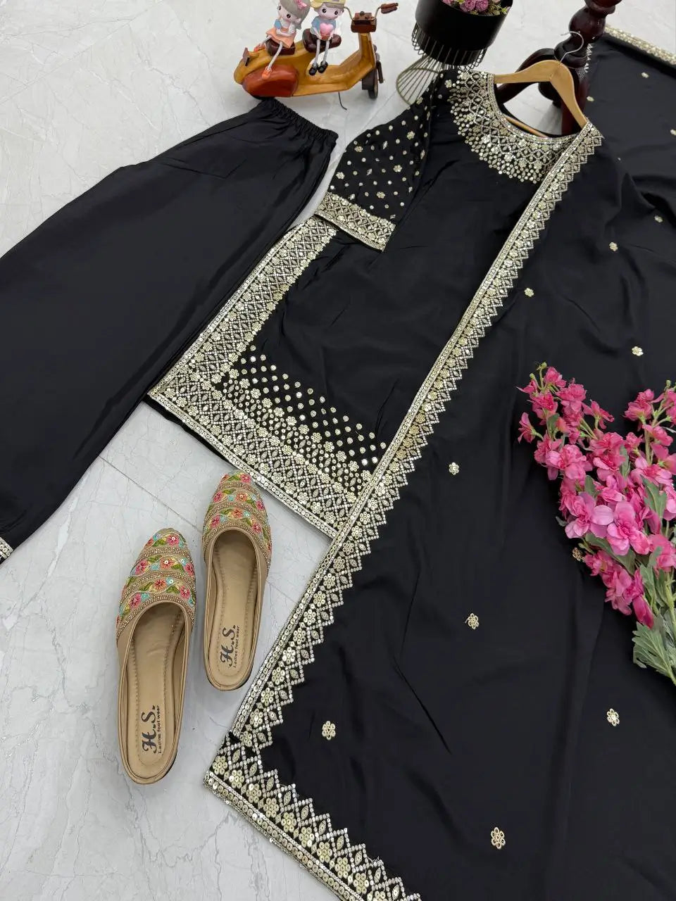 Premium Natural Crêpe Embroidered Sharara Suit with Dupatta – 8 Colors