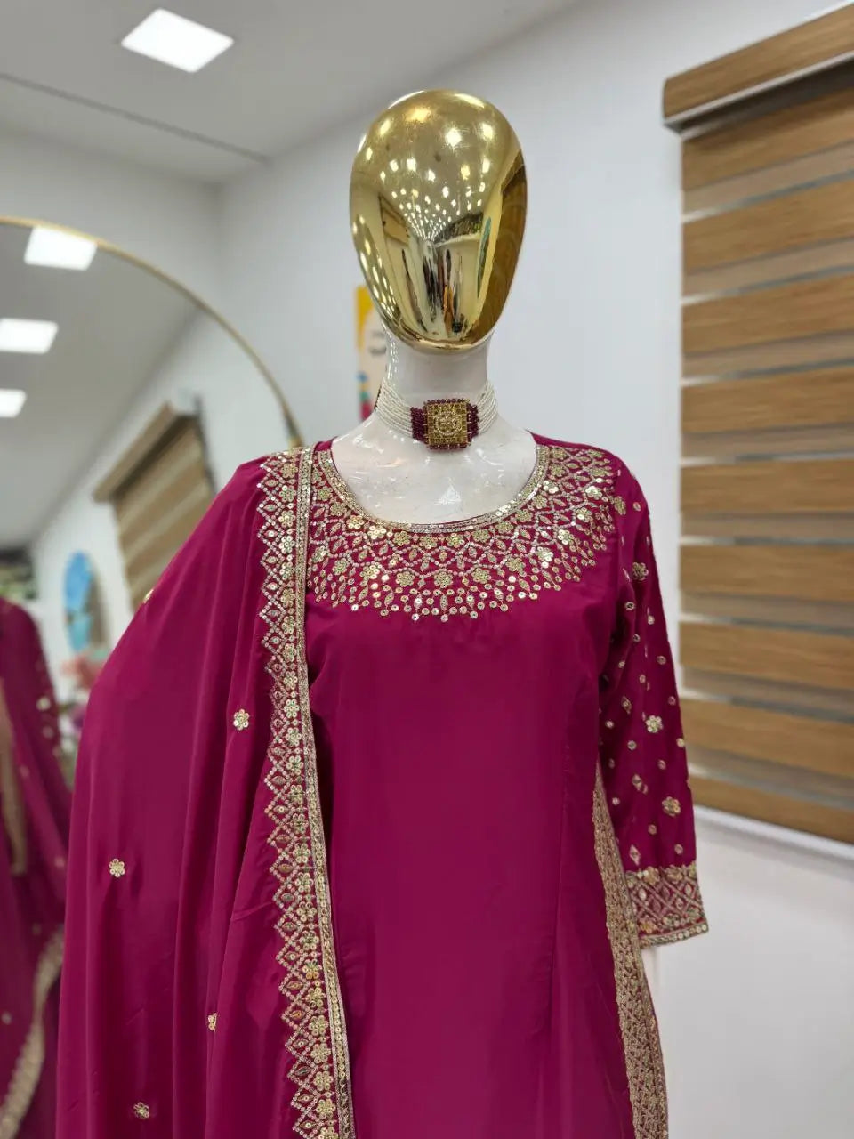 Premium Natural Crêpe Embroidered Sharara Suit with Dupatta – 8 Colors