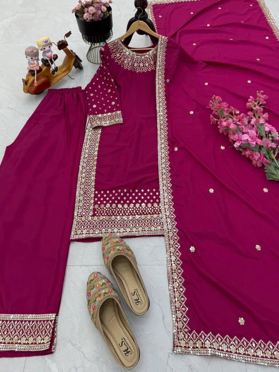 Premium Natural Crêpe Embroidered Sharara Suit with Dupatta – 8 Colors
