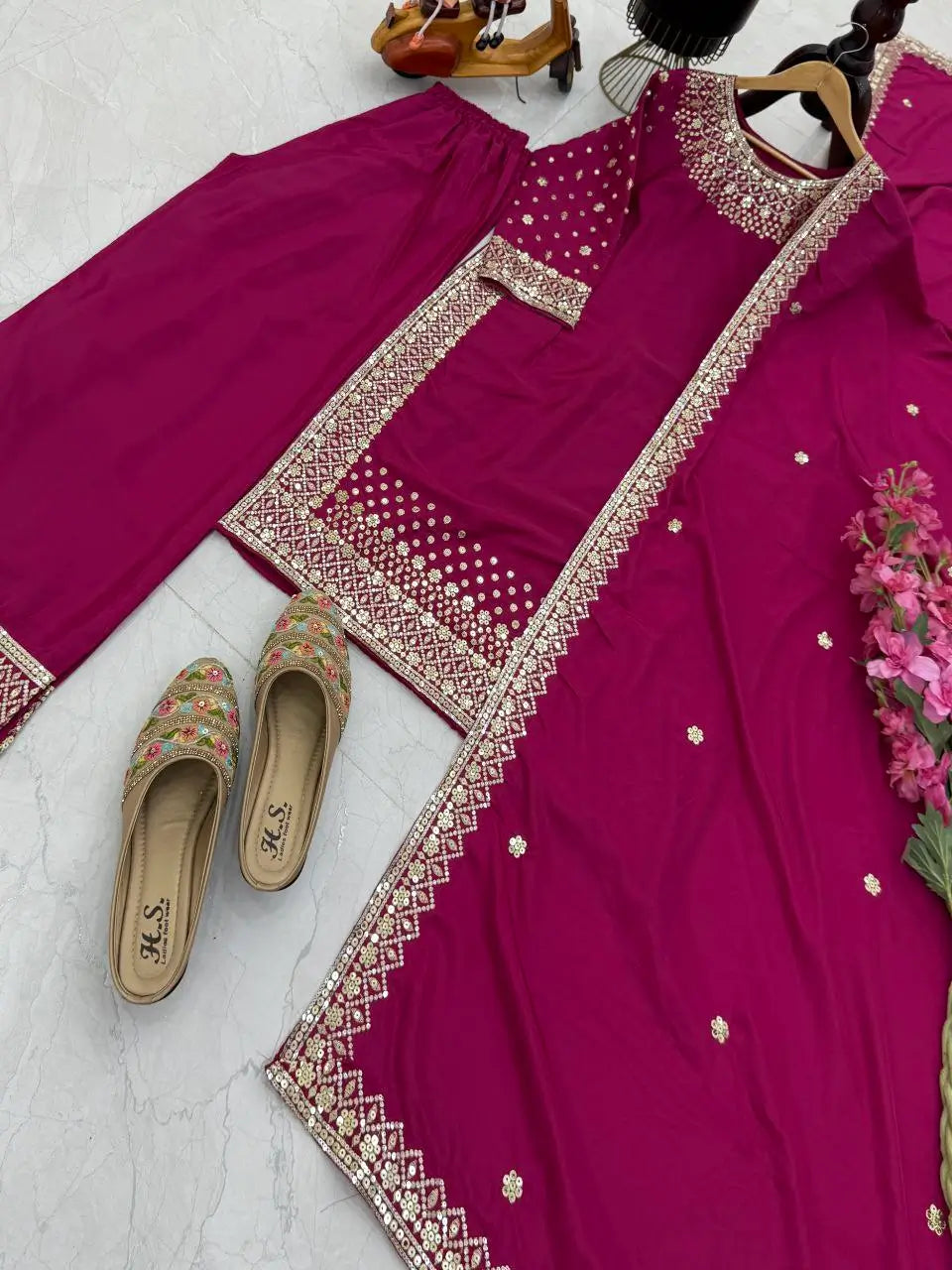 Premium Natural Crêpe Embroidered Sharara Suit with Dupatta – 8 Colors