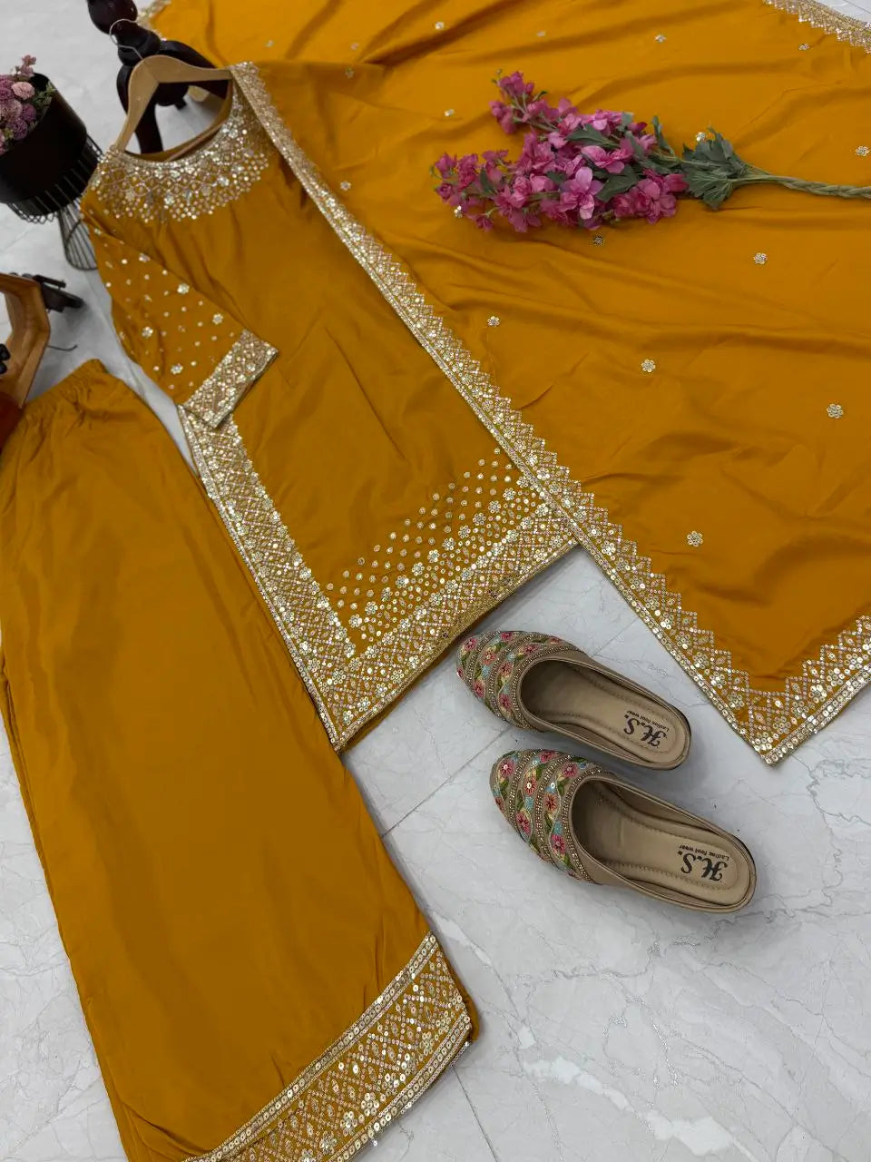 Premium Natural Crêpe Embroidered Sharara Suit with Dupatta – 8 Colors