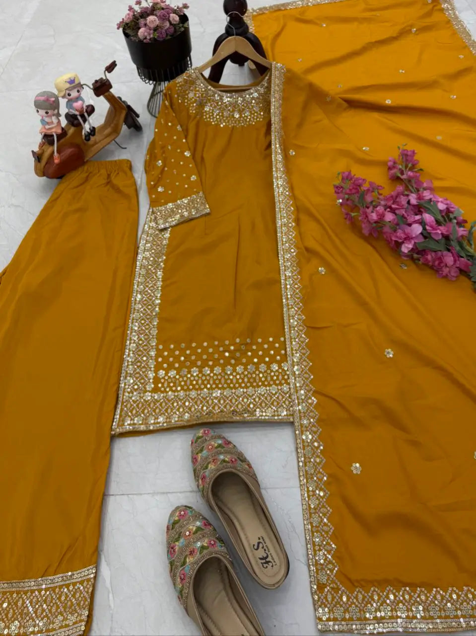 Premium Natural Crêpe Embroidered Sharara Suit with Dupatta – 8 Colors