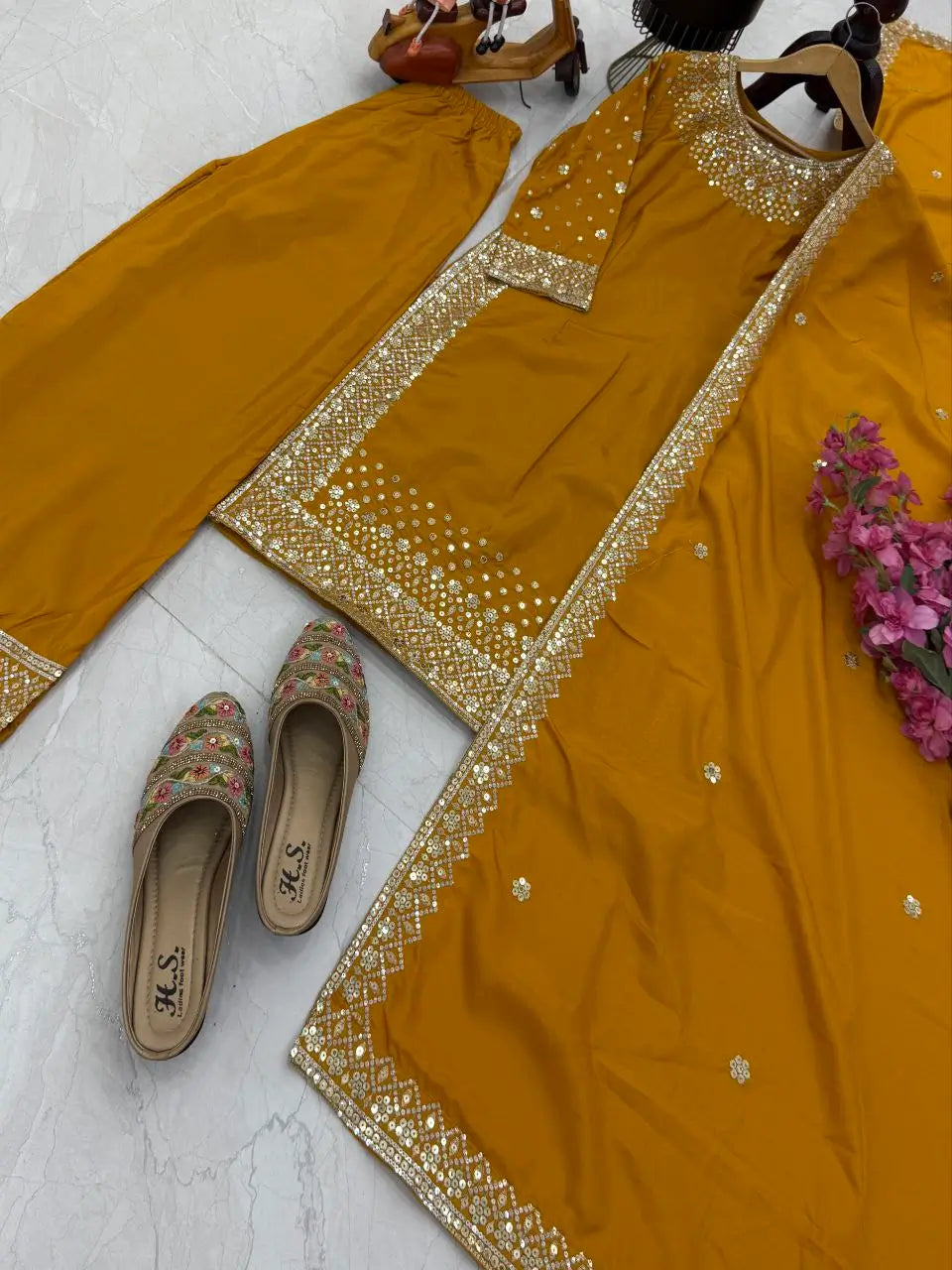 Premium Natural Crêpe Embroidered Sharara Suit with Dupatta – 8 Colors