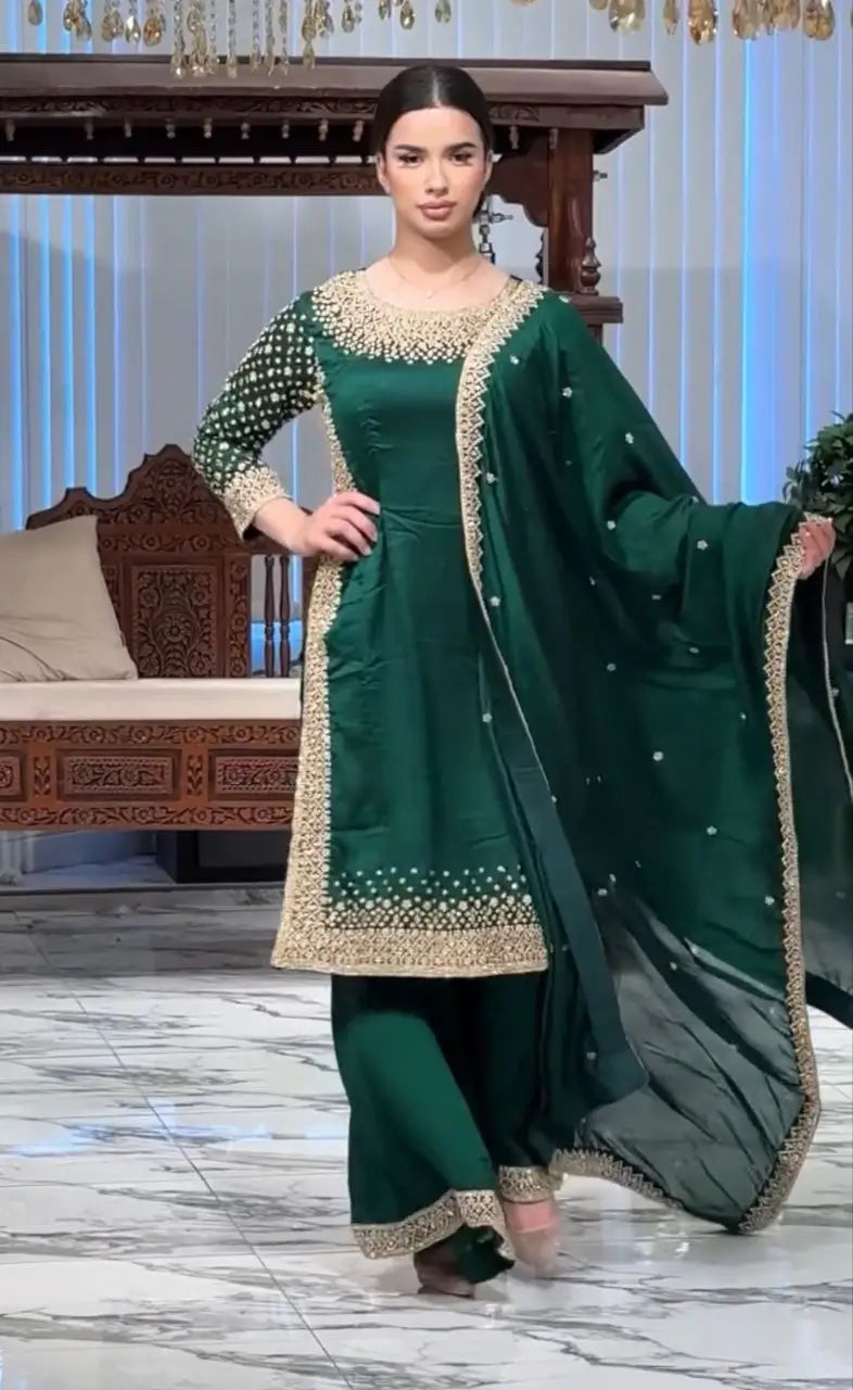Premium Natural Crêpe Embroidered Sharara Suit with Dupatta – 8 Colors