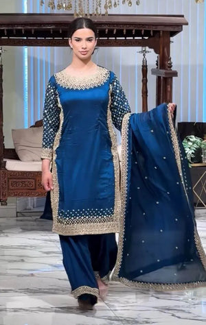 Premium Natural Crêpe Embroidered Sharara Suit with Dupatta – 8 Colors