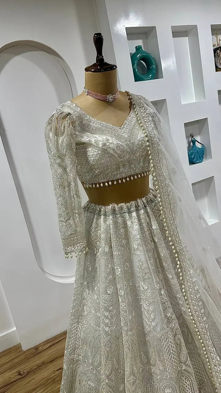 Premium Net Sequins Pearl Border Lehenga Set