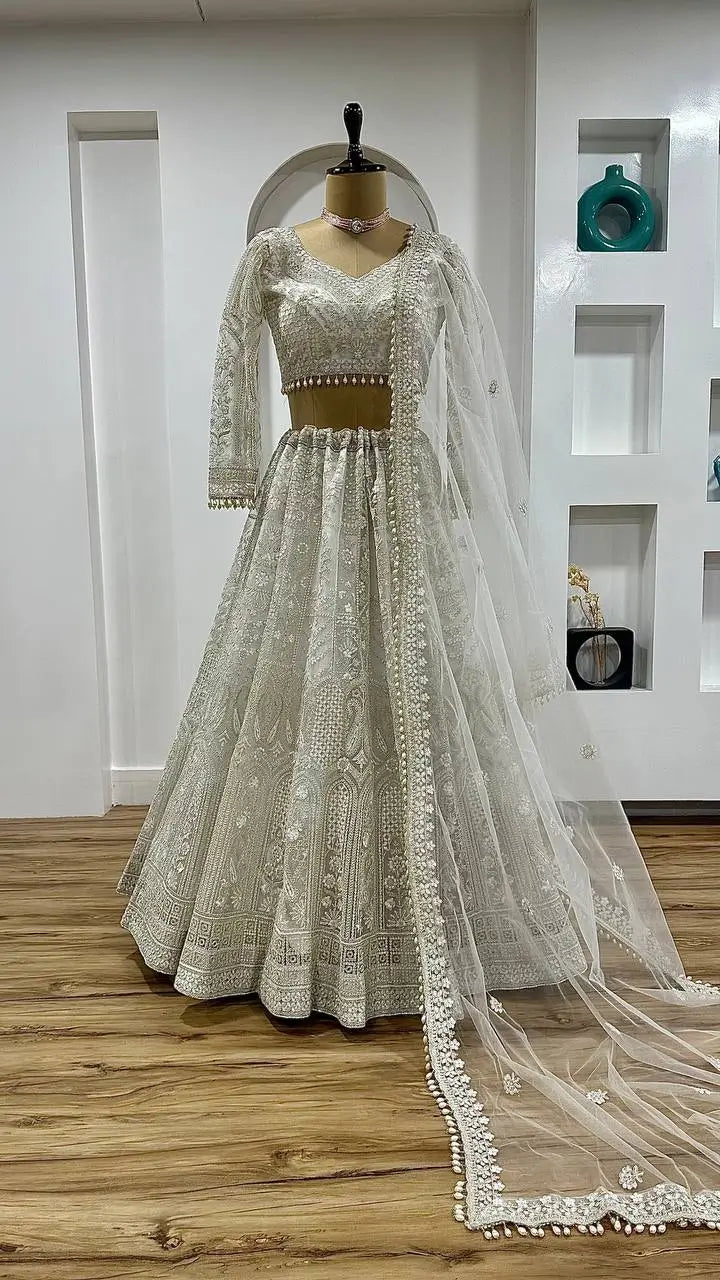 Premium Net Sequins Pearl Border Lehenga Set