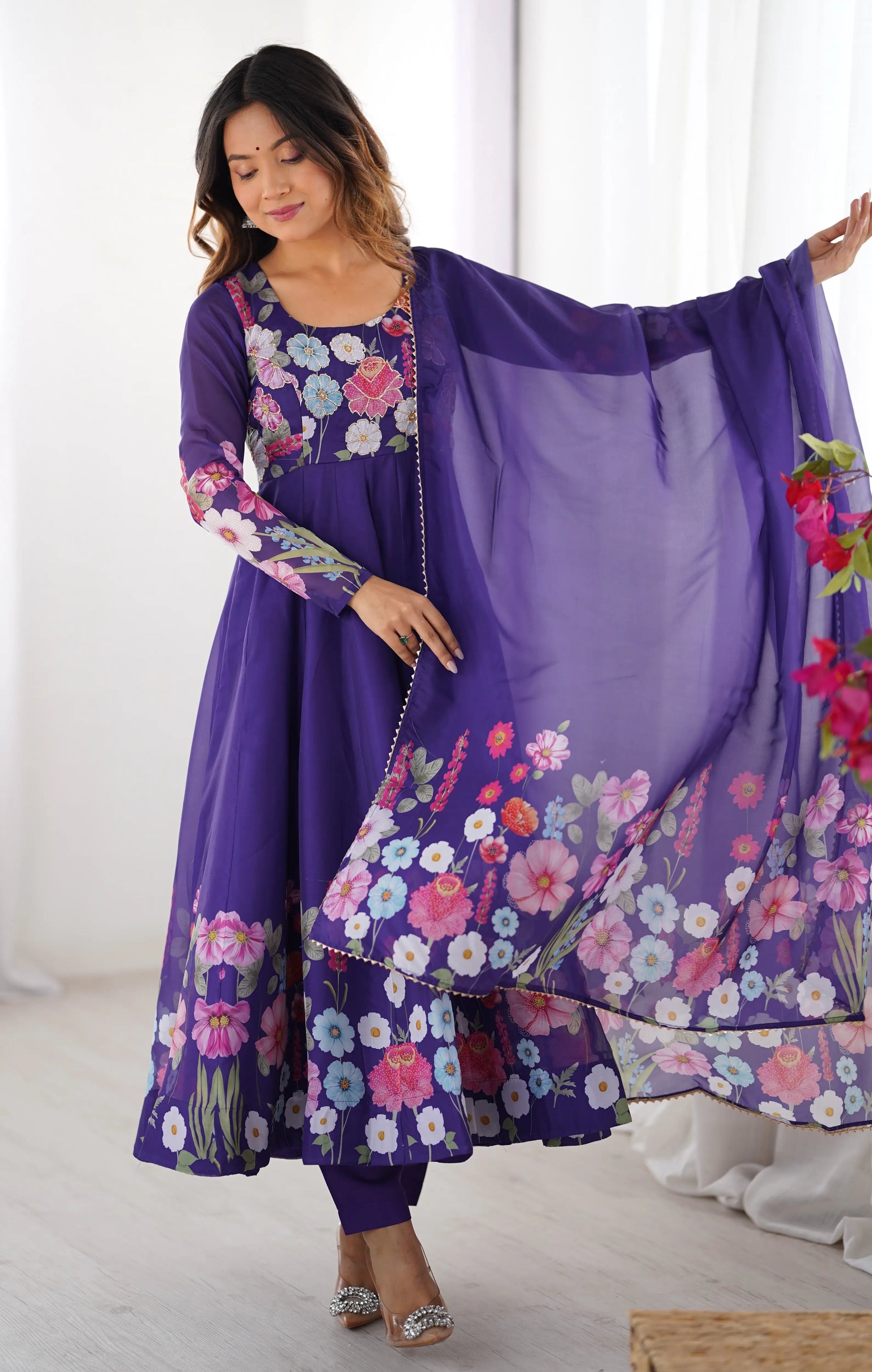 Premium Organza Silk Anarkali Set with Badla Work and Dupatta