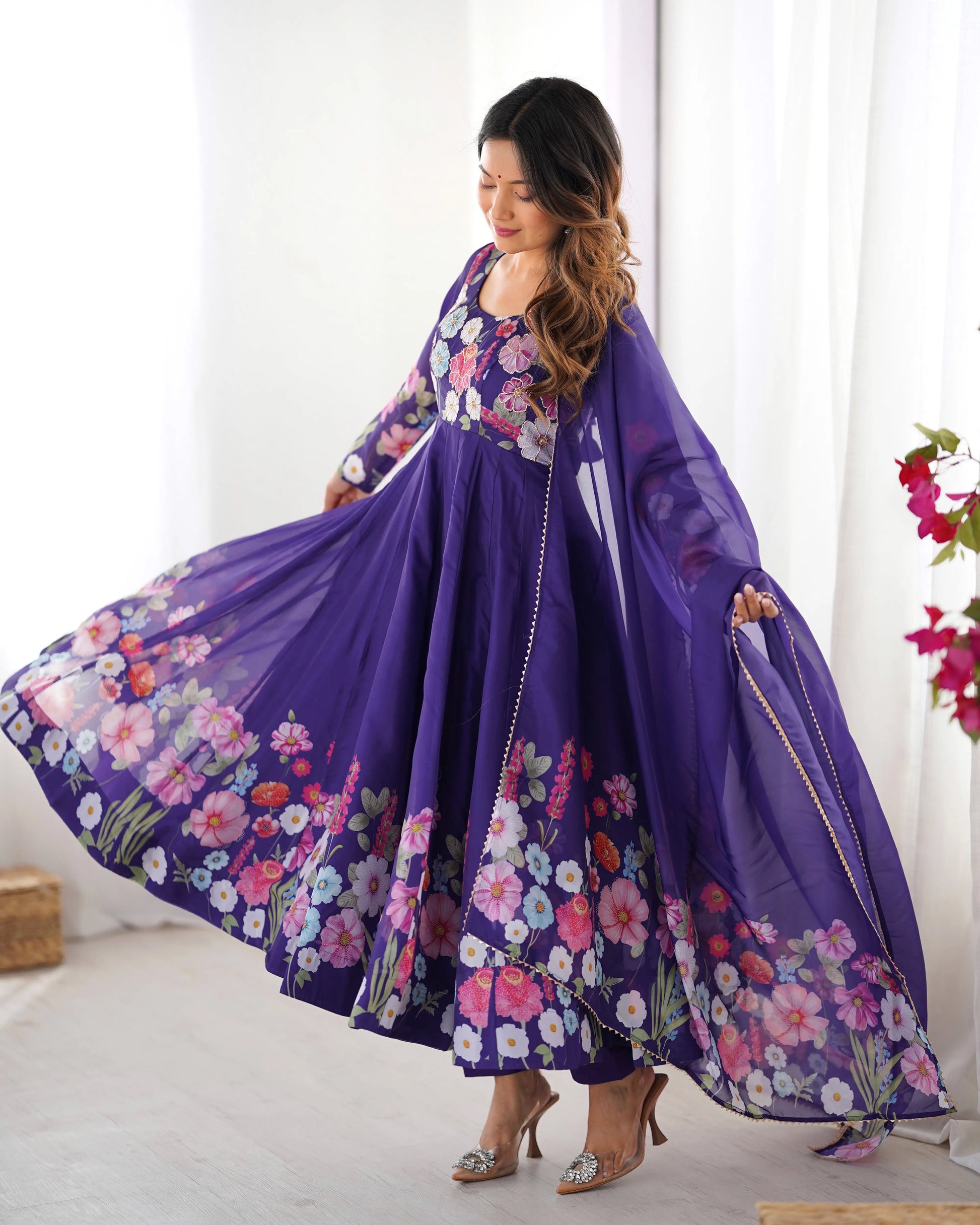 Premium Organza Silk Anarkali Set with Badla Work and Dupatta