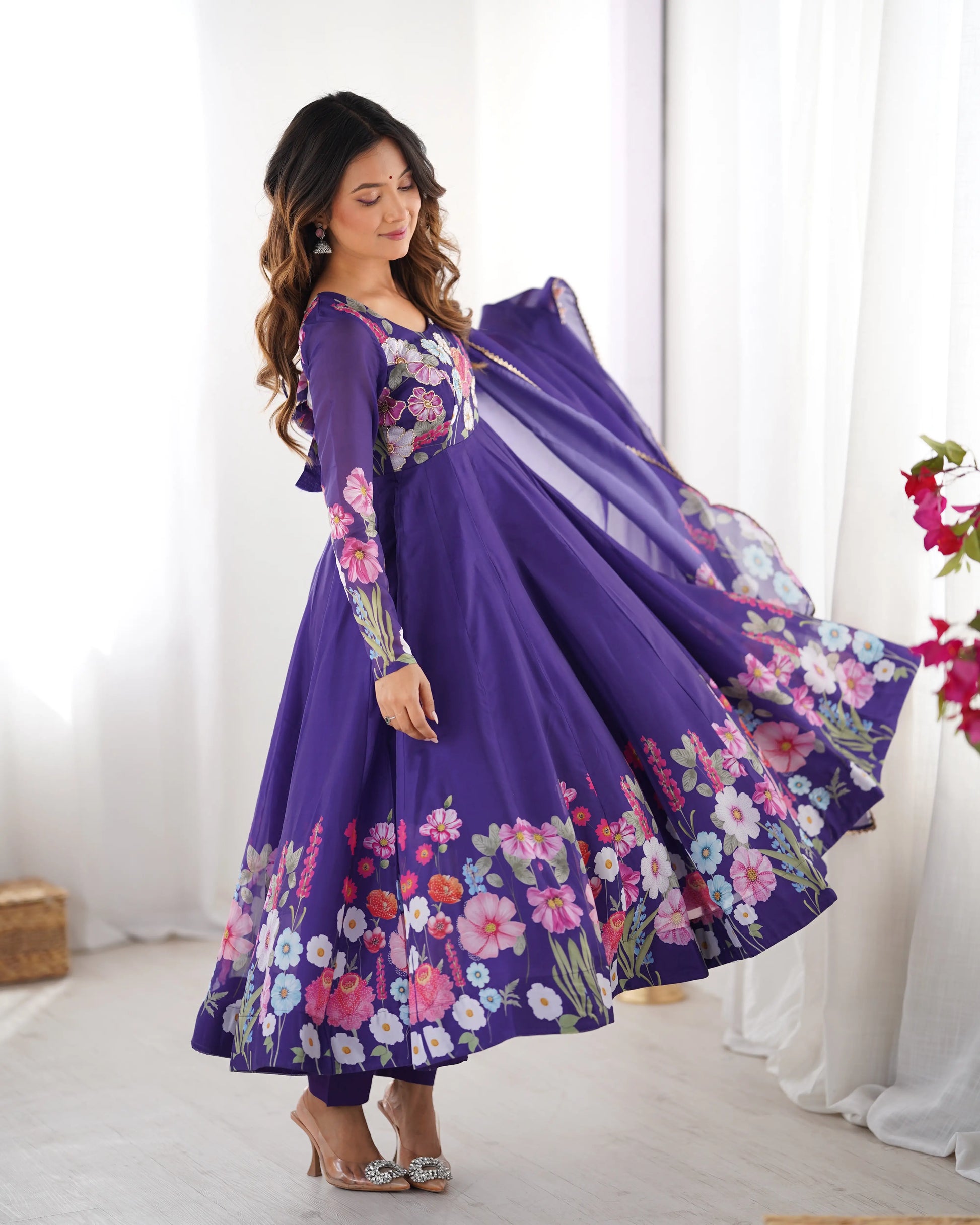 Premium Organza Silk Anarkali Set with Badla Work and Dupatta