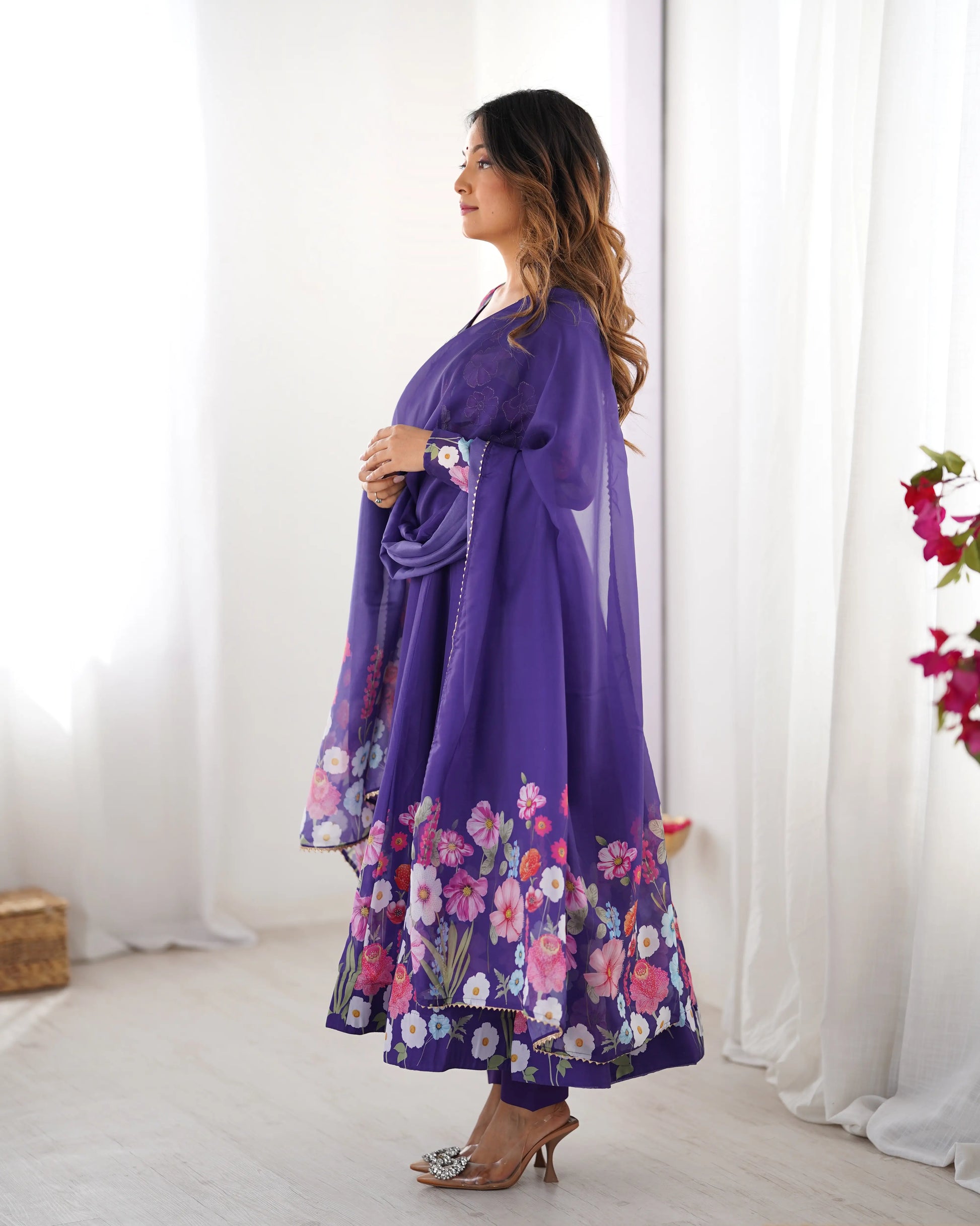 Premium Organza Silk Anarkali Set with Badla Work and Dupatta