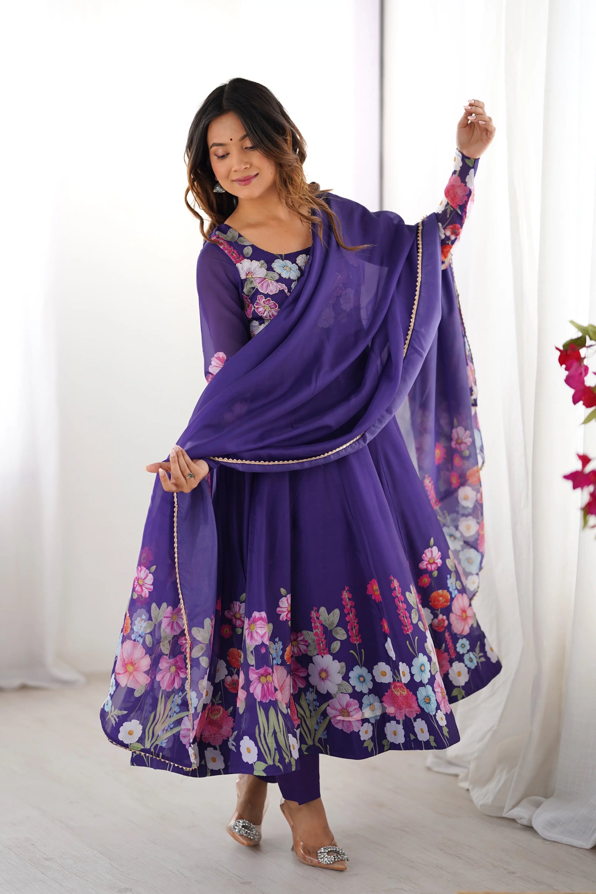 Premium Organza Silk Anarkali Set with Badla Work and Dupatta