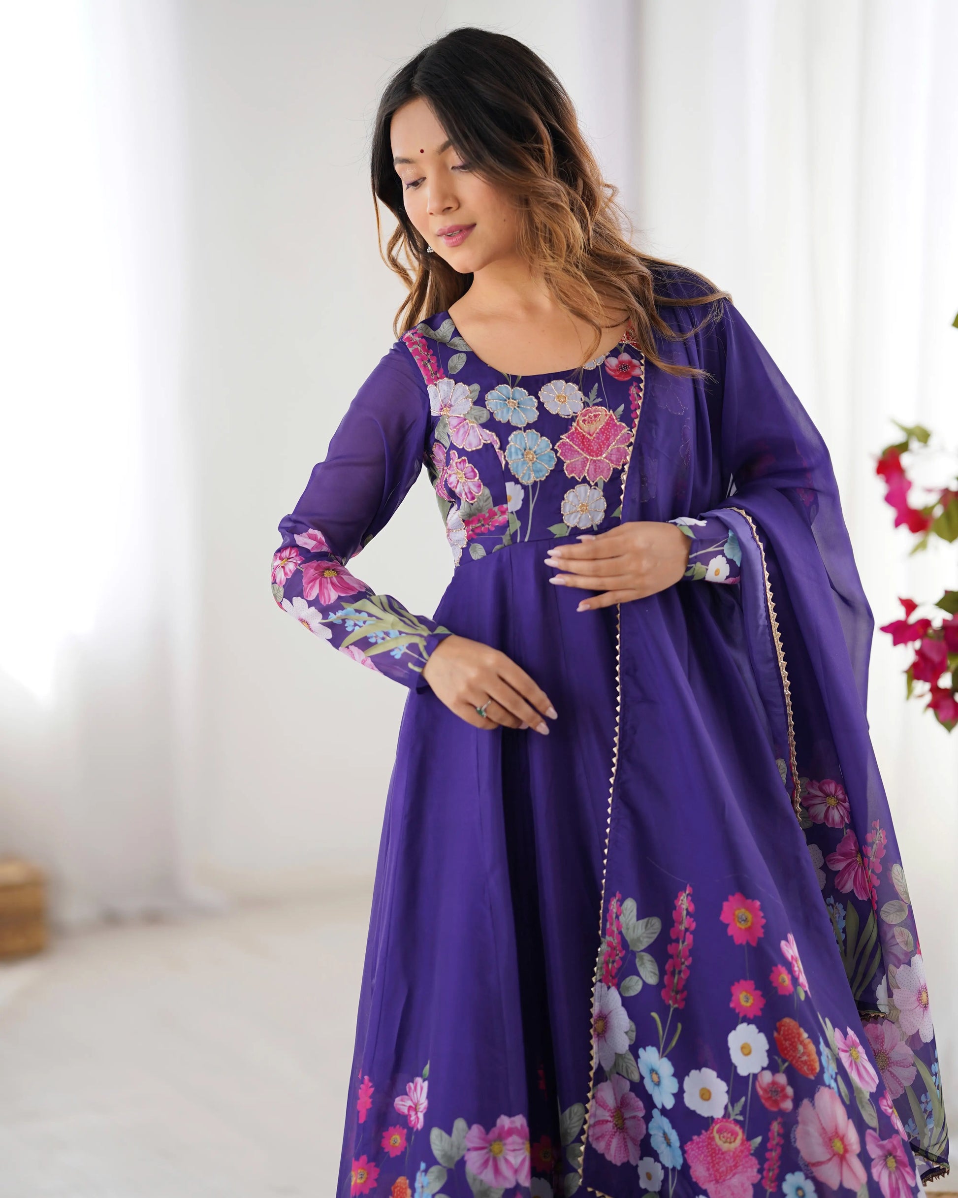 Premium Organza Silk Anarkali Set with Badla Work and Dupatta