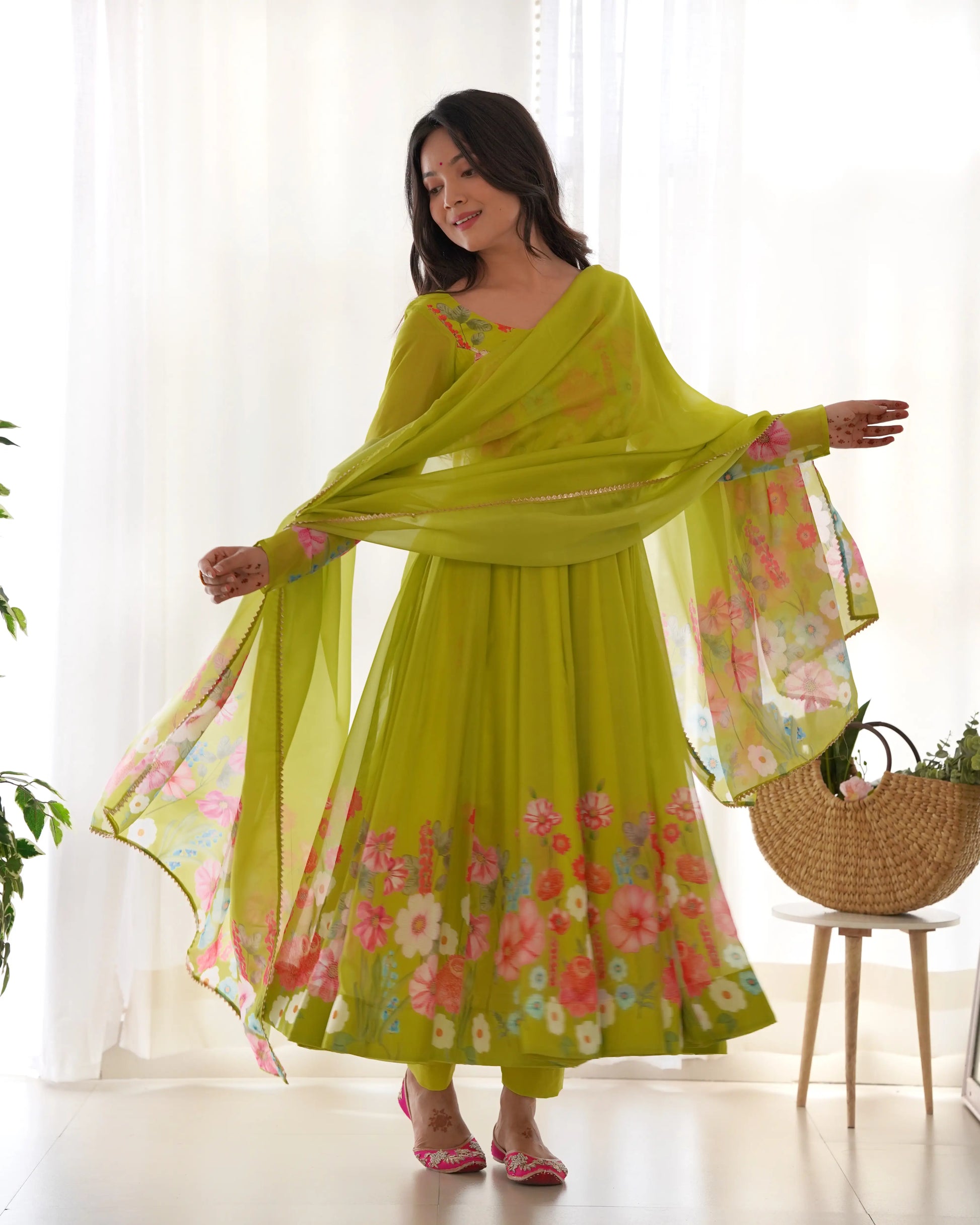 Premium Organza Silk Anarkali Set with Badla Work and Dupatta