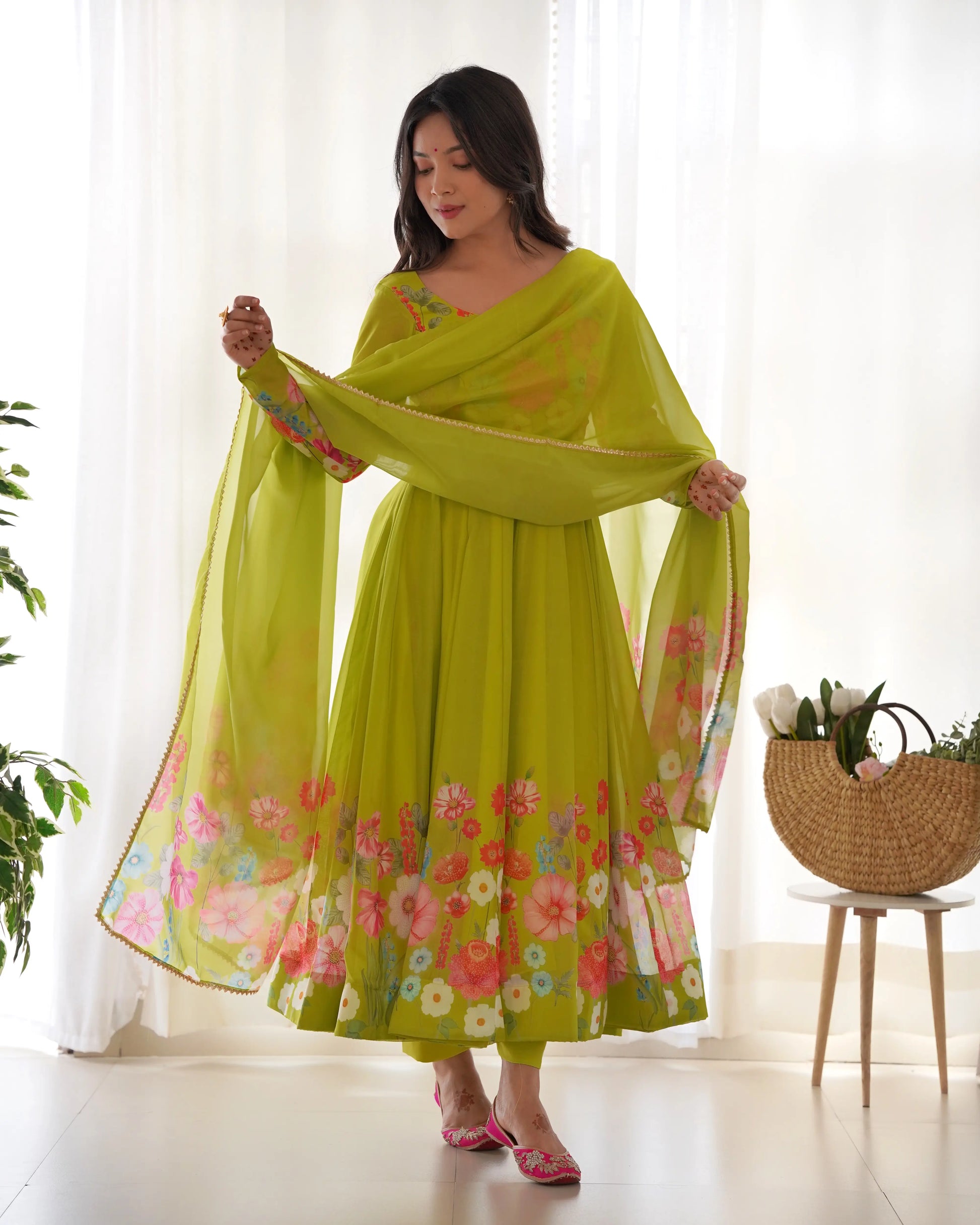 Premium Organza Silk Anarkali Set with Badla Work and Dupatta