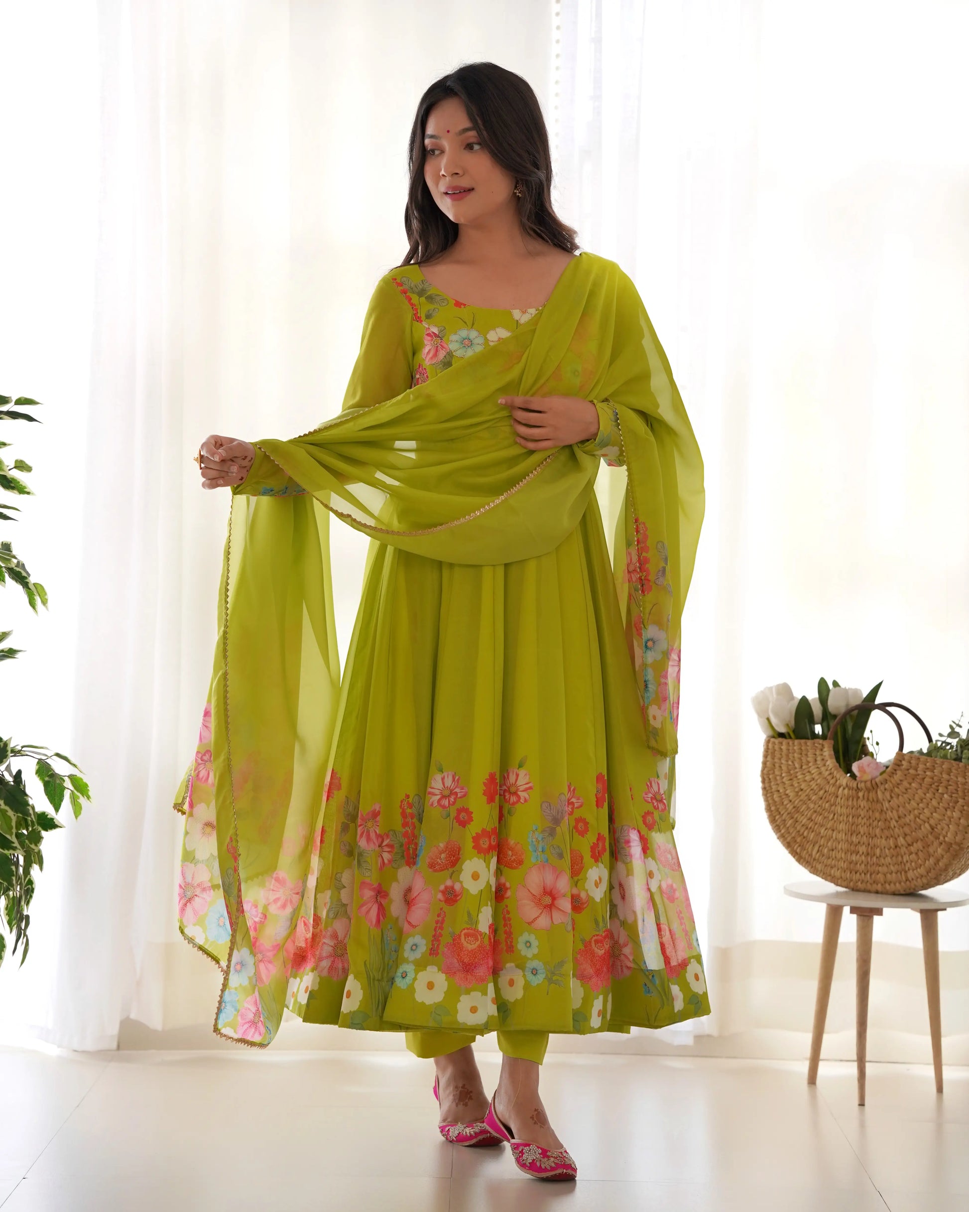 Premium Organza Silk Anarkali Set with Badla Work and Dupatta