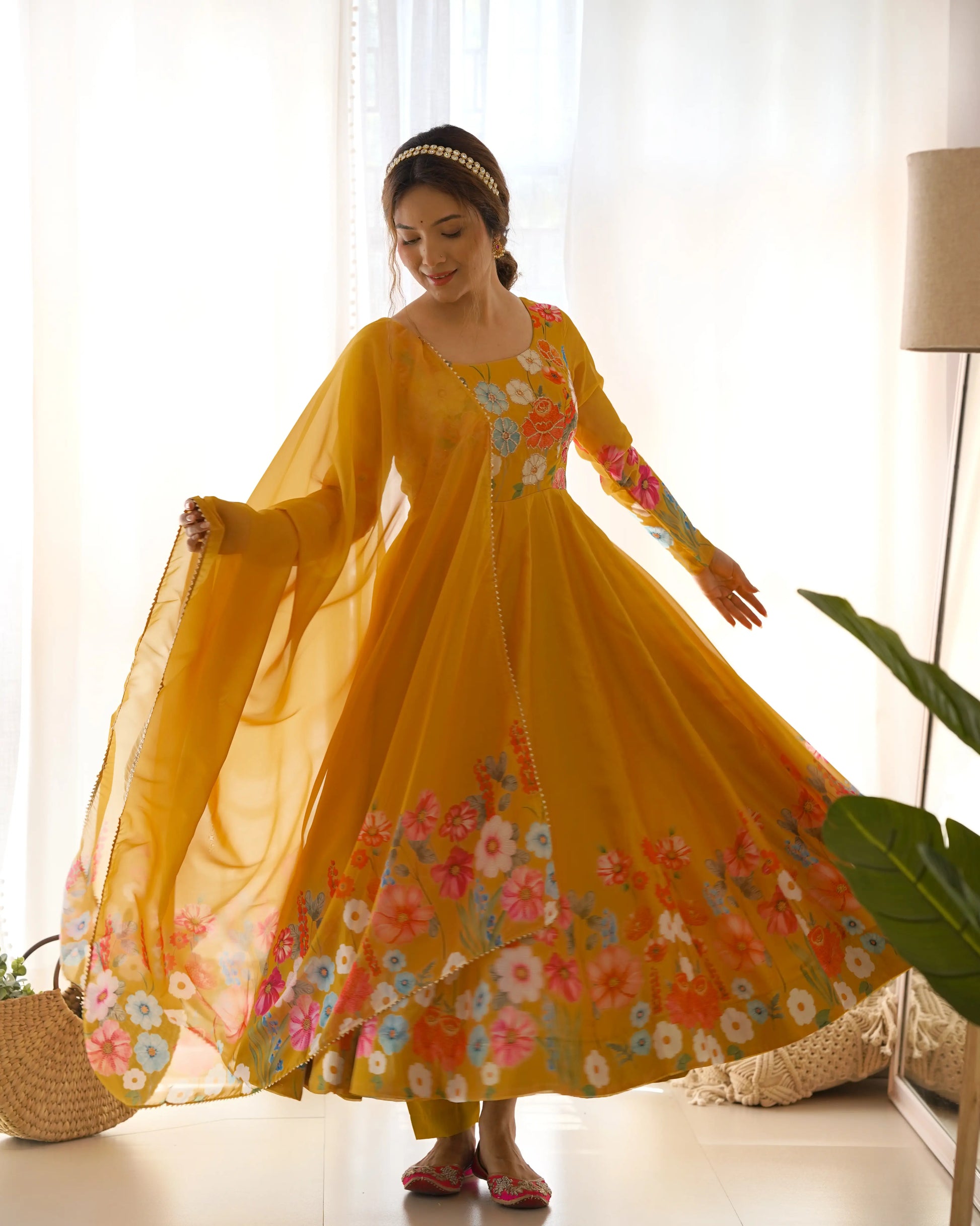 Premium Organza Silk Anarkali Set with Badla Work and Dupatta