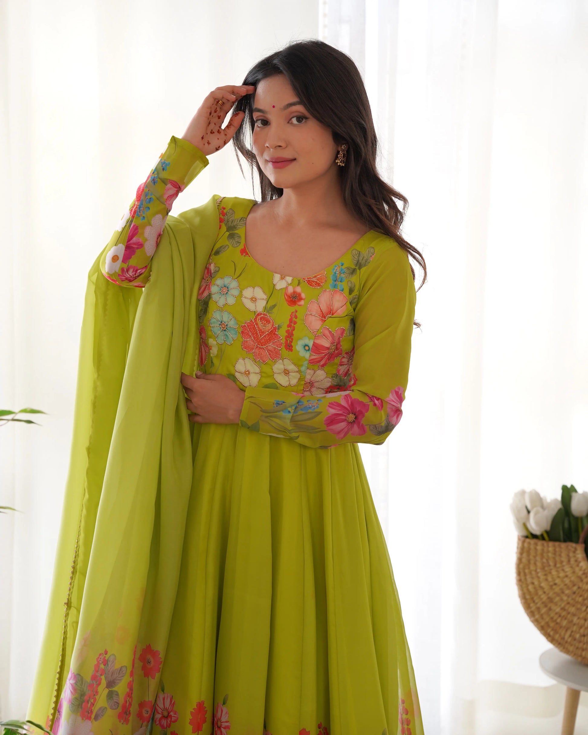 Premium Organza Silk Anarkali Set with Badla Work and Dupatta
